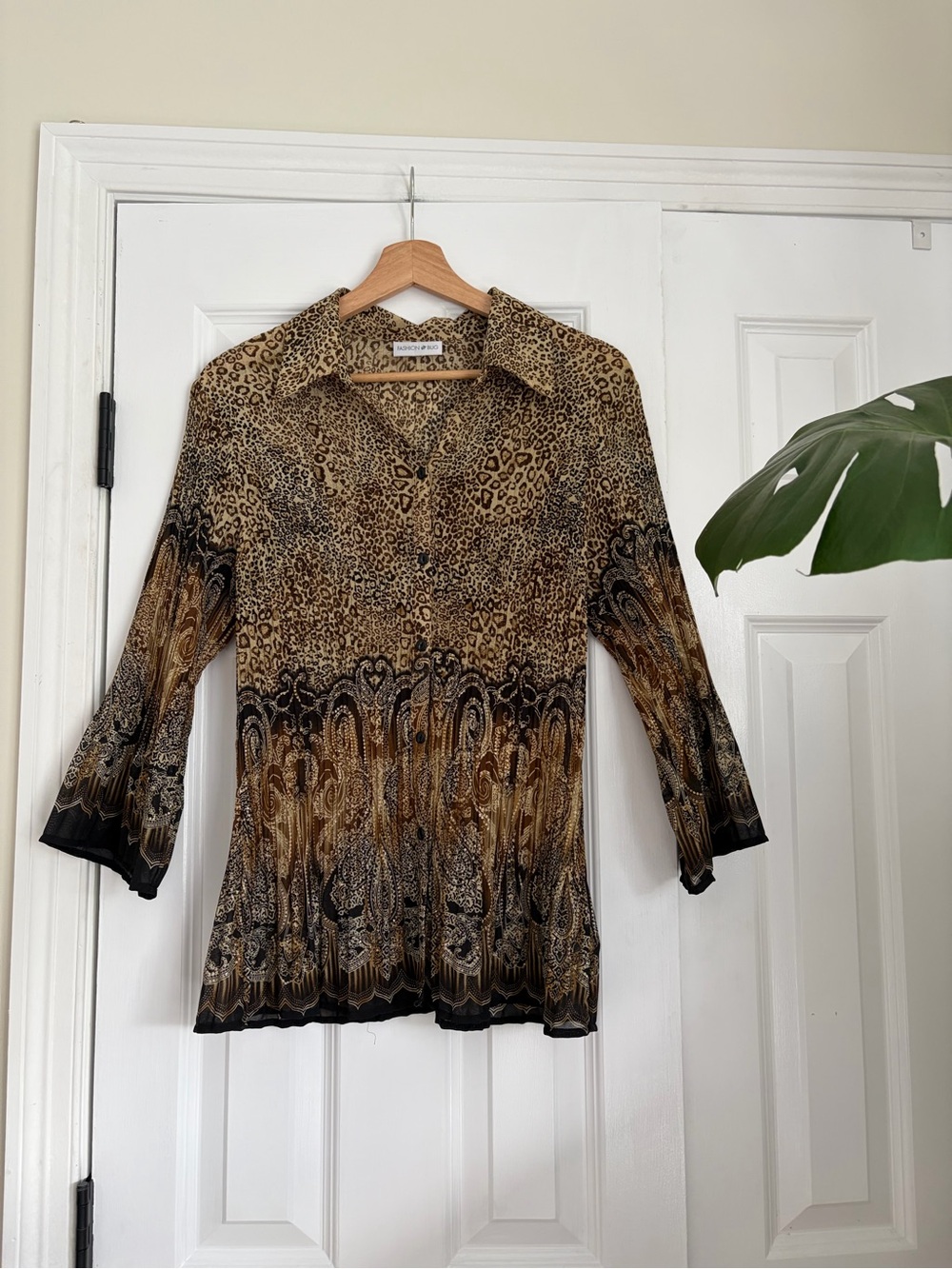 Fashion Bug Leopard Print Blouse in Brown and Black